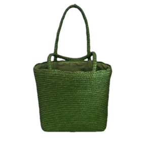 UNBRANDED Lime Green Straw‎ Double Handle Beach Tote Scalloped Edges